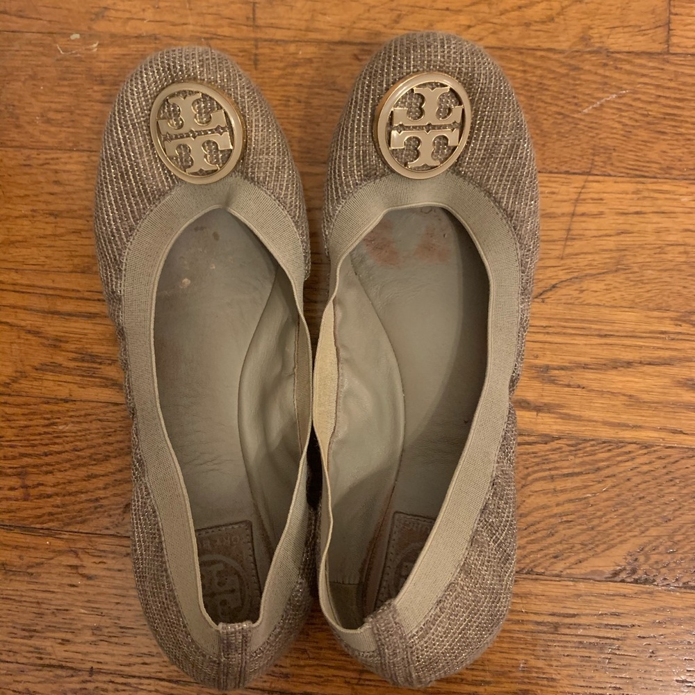 Tory Burch silver metallic Caroline flats